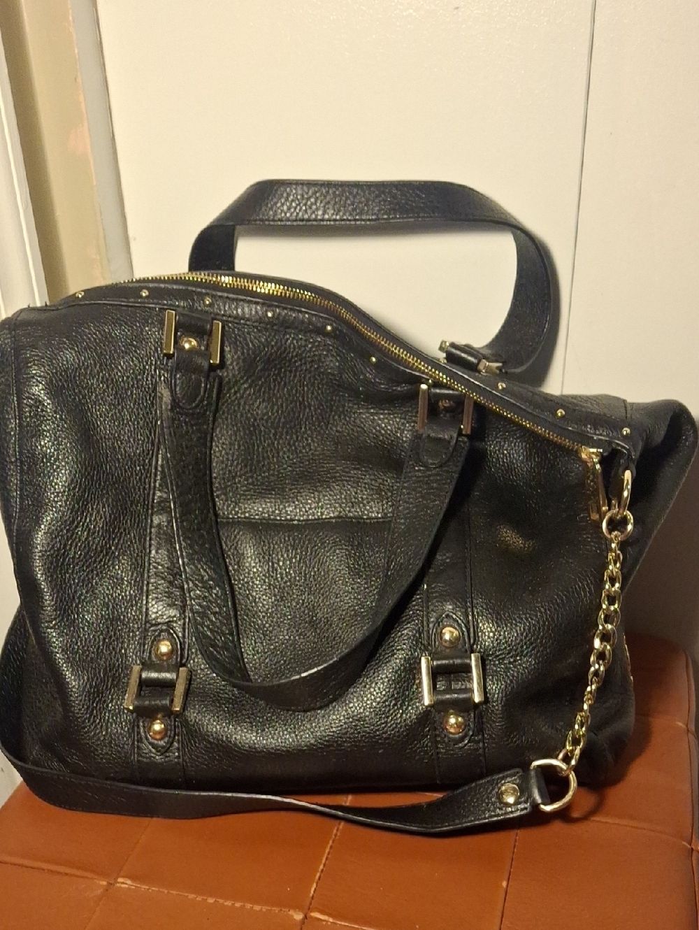 Juicy Couture Black Leather Satchel Handbag/Crossbody with Gold Hardware